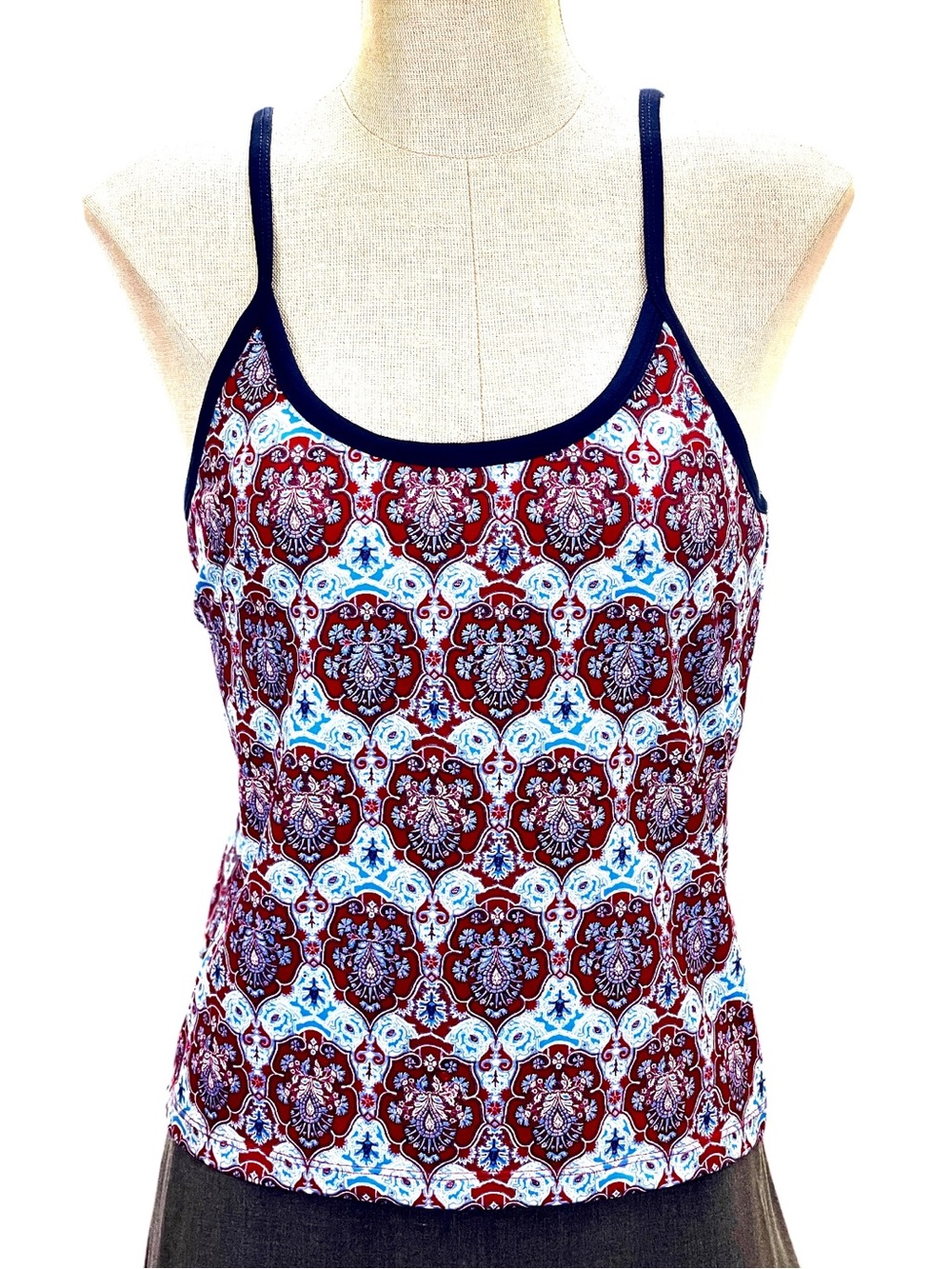 Vintage BCG Women's Red Patterned Spaghetti Strap Tank Top w/Bralette Sz Medium